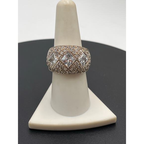 DBJ Designer Ladies Sterling Silver Rhinestone Cocktail Jewelry Ring Size 8.25 - Picture 3 of 11